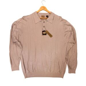 Axist Knit‎ Polo Shirt Mens XL Tan New Ribbed Texture 1615-052226